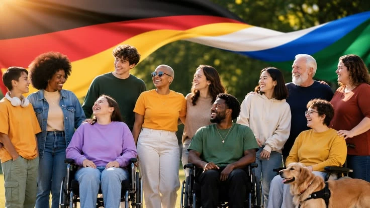 Disability Pride Month: Why Review Your ADA Coverage Now People of different abilities celebrating Disability Pride Month with colorful flags at an outdoor community event